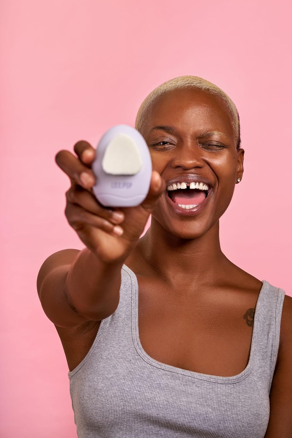 LOLLIPOP Dual-Sided Facial Cleansing Brush | Palm Size Silicone Face Exfoliator and Soft Fiber Cleanser | Manual Face Scrubber for Pores, Makeup Removal, Blackhead and Skincare Routine, Plum