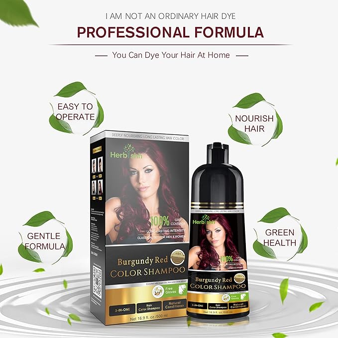 Herbishh Burgundy 3-In-1 Hair Color Shampoo for Gray Hair Magic Hair Dye Shampoo Colors Hair in MinutesLong Lasting500 MlAmmonia-Free
