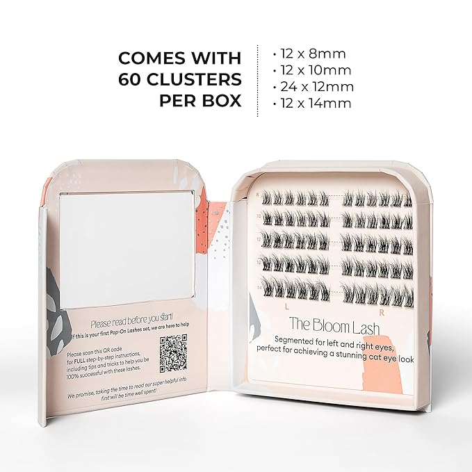 Silly George Pop-On Lashes - DIY 1-Step Pre-Glued Faux Eyelash Clusters, Natural Look Extensions, Black - Bloom, 5-7 Pair Set, Pack of 60 Clusters