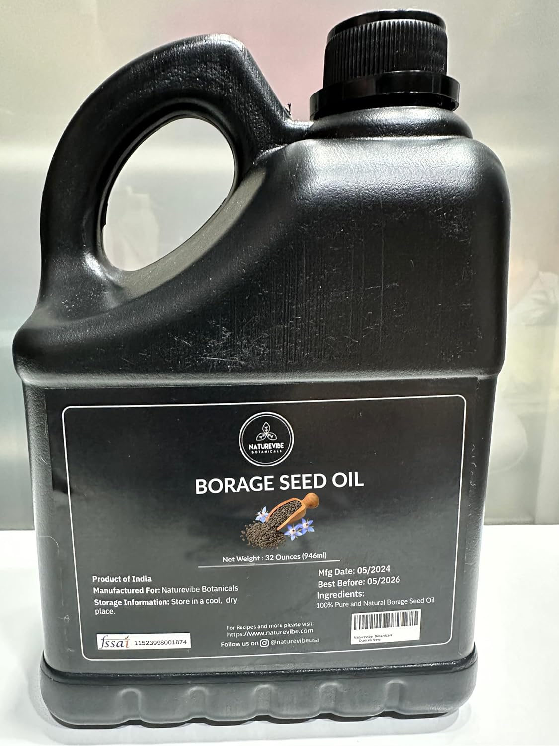 Naturevibe Botanicals Borage Oil 32 Ounces | 100% Pure and Natural | Great for Skin Care and Hair Care