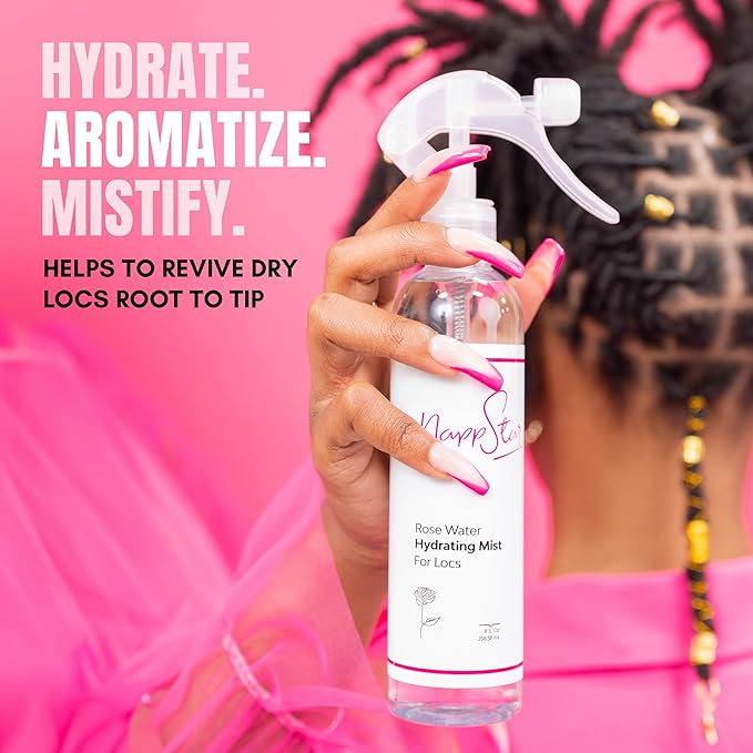 NappStar Rose Water Hydrating Mist, Moisturizing Spray for Dreadlocks, Loc Care with Aloe Vera, 8 Fl Oz