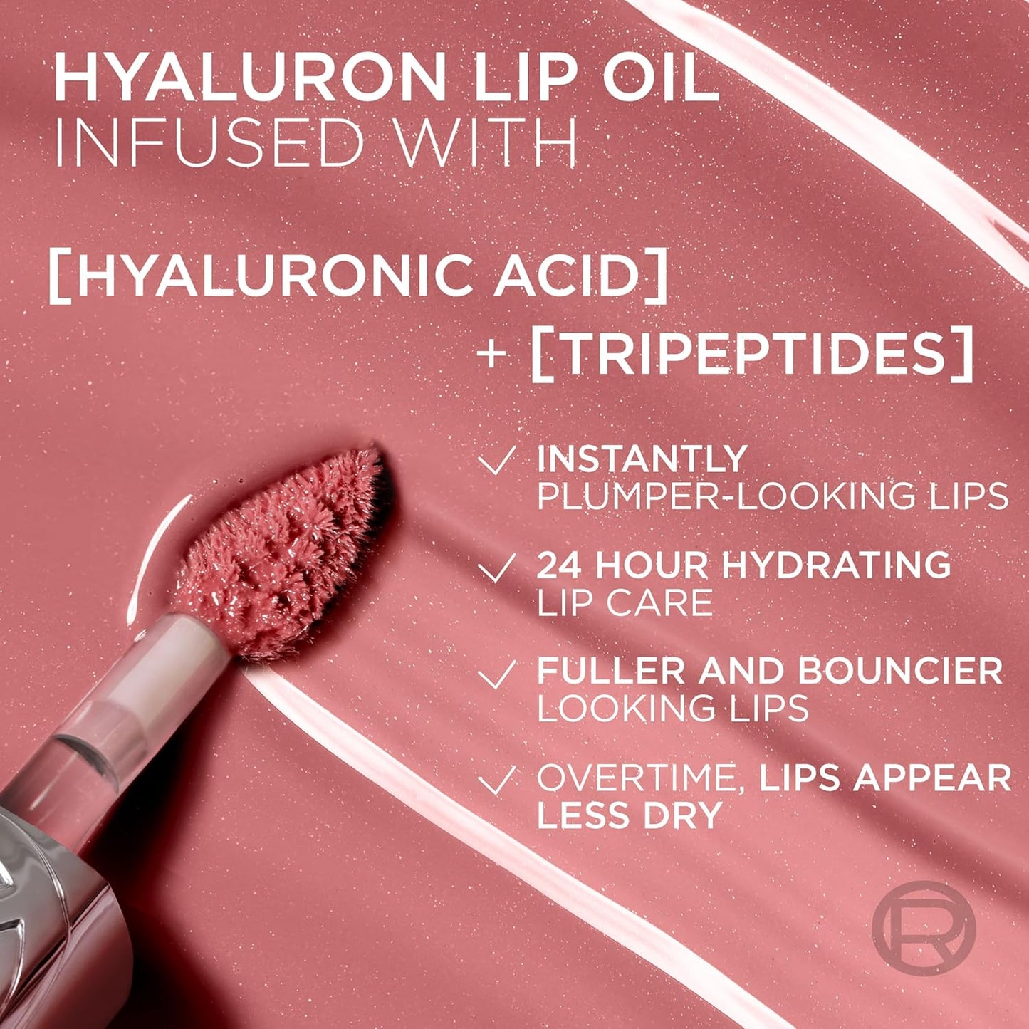 L'Oreal Paris Plump Ambition Hyaluron Lip Oil, 24 HR Lip Gloss with Hyaluronic Acid, Volumizing Formula with Glass-Like Shine, Milky Nu 201, 0.16 Fl Oz