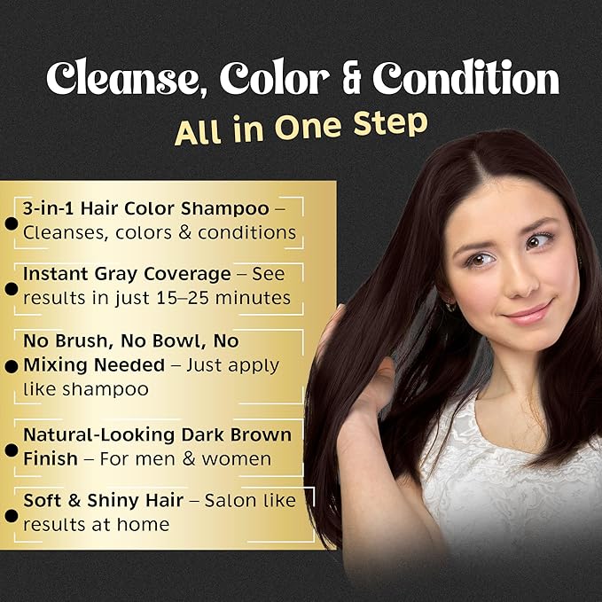 Herbishh Hair Color Shampoo for Gray Magic Dye Colors in Minutes Long Lasting 500ml 3-In-1 Color Ammonia-Free (Dark Coffee)