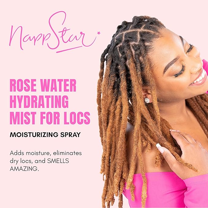 NappStar Rose Water Hydrating Mist, Moisturizing Spray for Dreadlocks, Loc Care with Aloe Vera, 8 Fl Oz